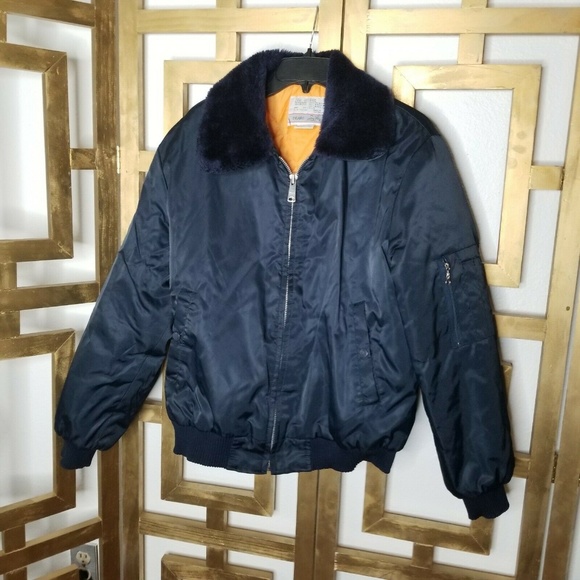 Vintage Sears Jacket Blue Bomber Shearling 70s L - Picture 1 of 8
